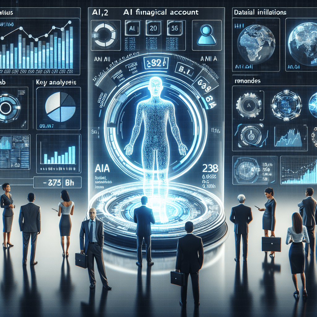 Envision a futuristic setting of the year 2026 where Artificial Intelligence plays a crucial role in managing financial accounts. Within this image, include conceptual elements such as an AI interface exhibiting data analysis charts, key financial indicators and trends. Feature a range of investors, both men and women, of varying descents like Hispanic, Black, Middle-Eastern and South Asian, each interacting with the AI systems via advanced gadgets and holographic displays. Make sure to portray the atmosphere as innovative, efficient, and engaging, conveying the growth and progress AI has brought into the realm of personal finance.